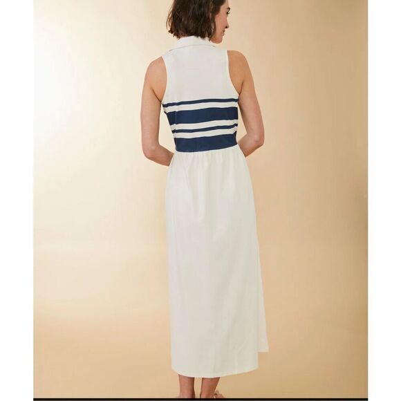 NWT Spartina Haven Midi Dress Navy Stripe Stretch Size S - Picture 6 of 10